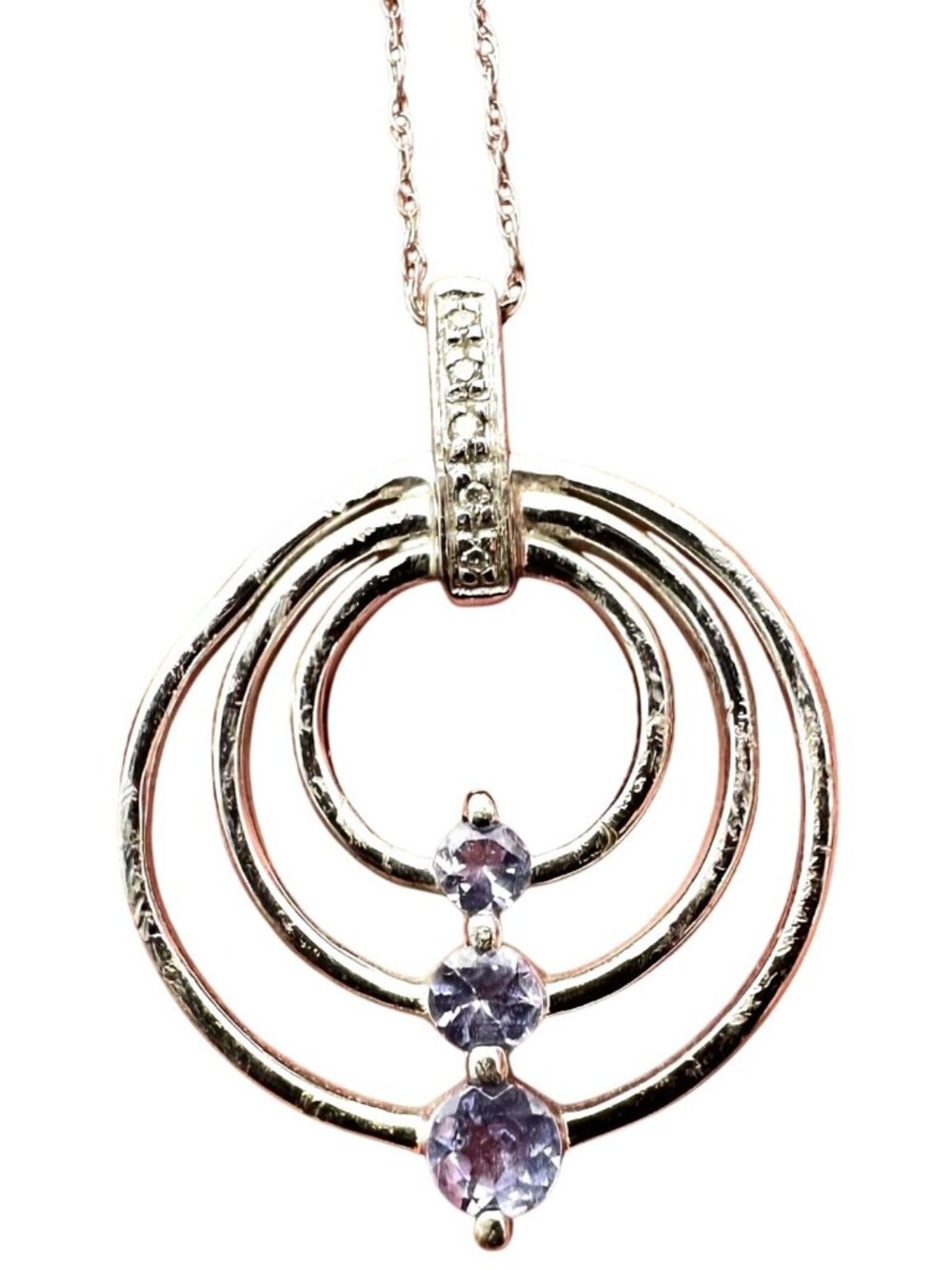 10k White Gold Womens Purple Amethyst Diamond Pendant 18" Necklace Estate